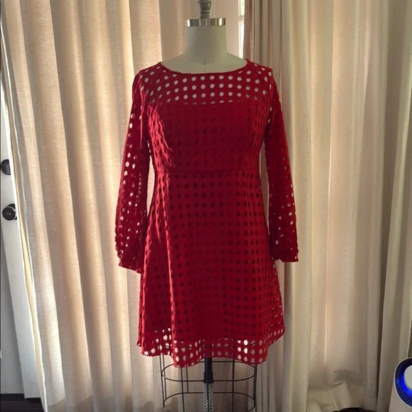 Eva Franco Red A-line Bishop Sleeve Cocktail Dress - Picture 2 of 3